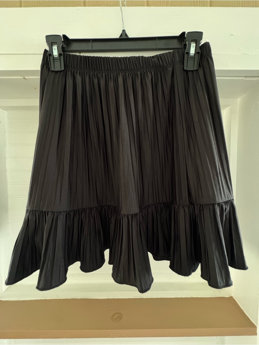 Zara Black Pleated Ruffle Hem Skater Skirt